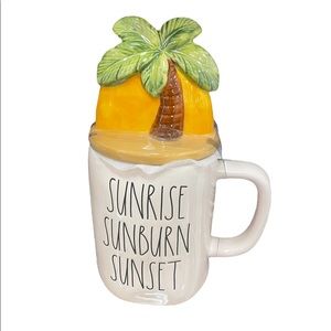 Rae Dunn | Sunrise Sunburn Sunset Mug | With Palm Tree Lid Warmer